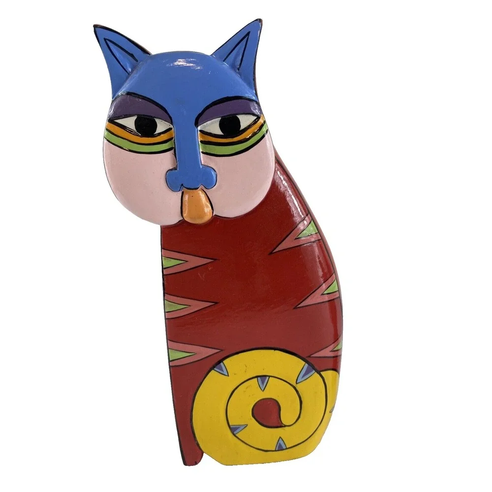Set of 2 Wooden Cat Figurines Tallest is 8
